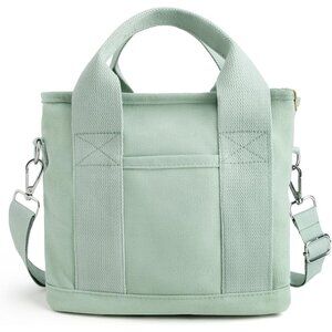 Women's Green Canvas Tote Bag With Multi Pockets Mini Shoulder Bags With Zipper